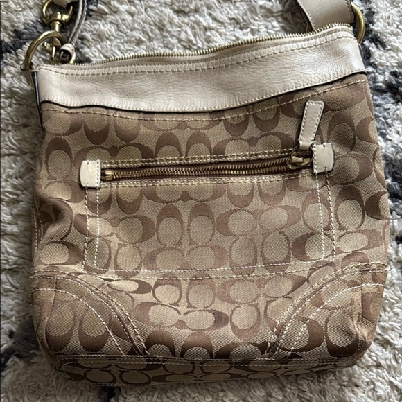 Coach Tan and Brown Signature C Tote Crossbody Bag with White Leather Strap - Picture 8 of 11